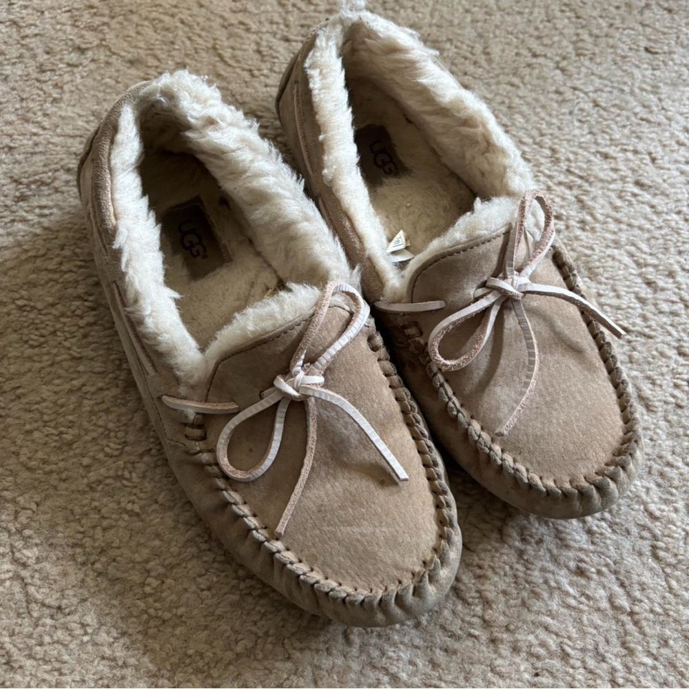 UGG Beige Suede Moccasin Slippers